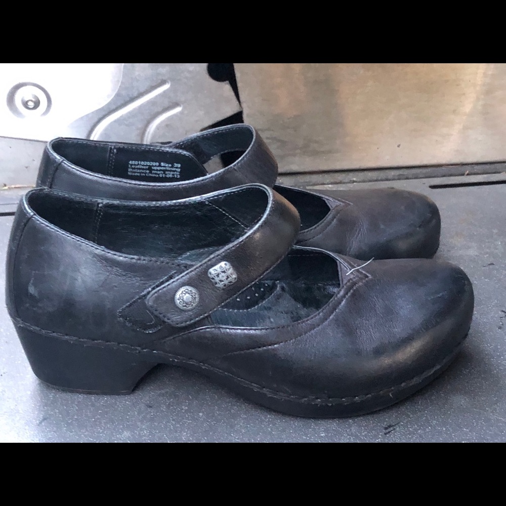 Dansko Black Leather Clogs Wedge Sandals Size 39 - Picture 4 of 10